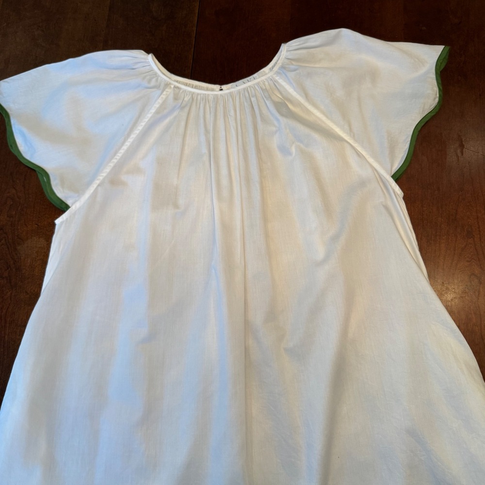 LAKE Pajamas Nightgown Women Large White Green Scallop Trim Cotton Sleep Dress - Picture 4 of 8